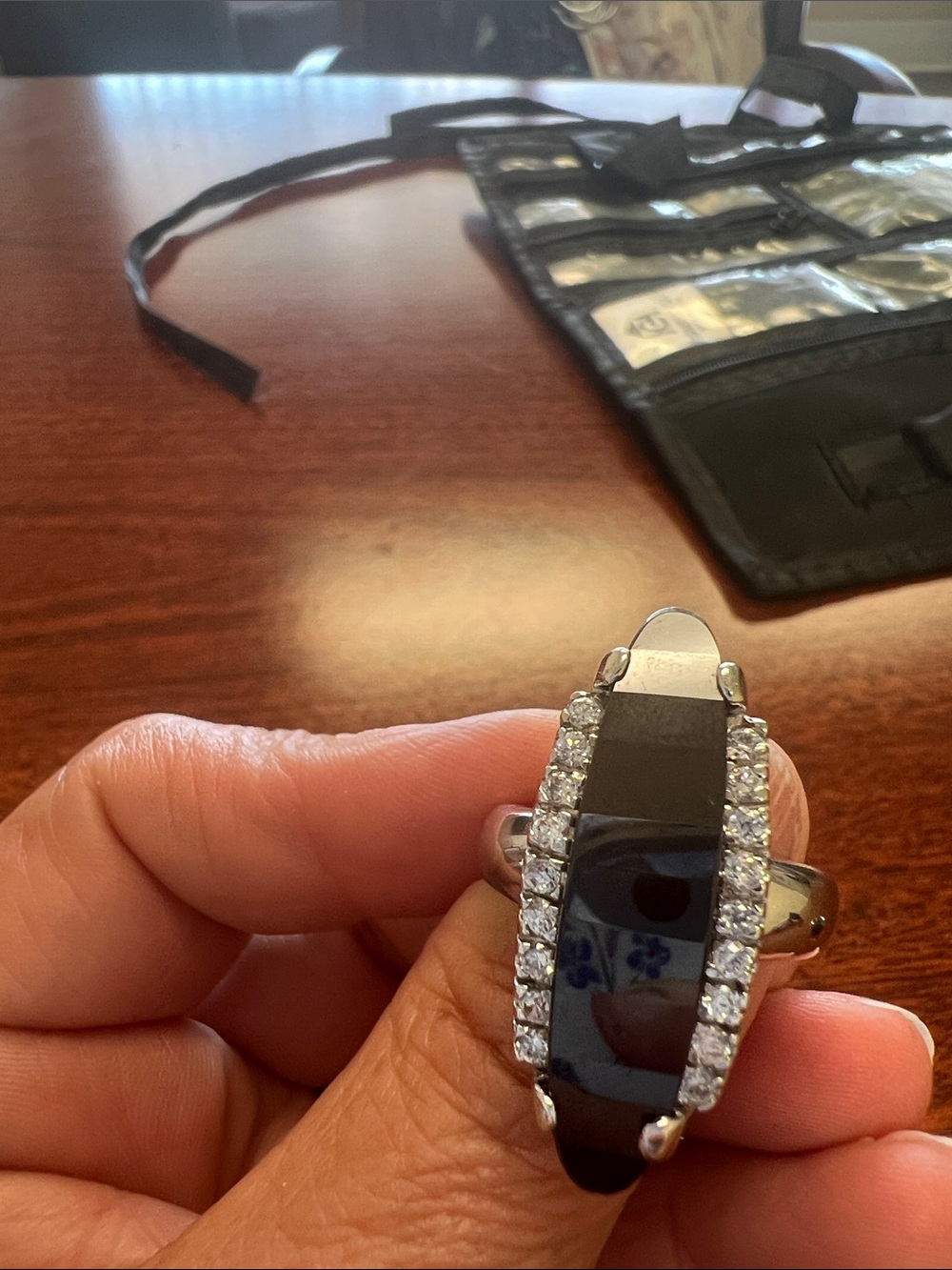 Black Crystal Accent Smart Ring - Unbranded